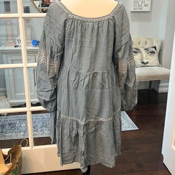 Lucky Brand Embroidered Boho Dress with Tassels Blue Gray S - Picture 9 of 10